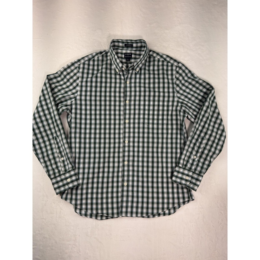 J Crew Shirt Mens Large Green Plaid Performance Slim Untucked Long Sleeve Casual
